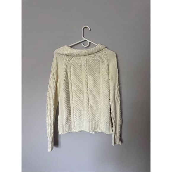 The Reeds Cotton Chunky Cable Knit Turtleneck Sweater Ivory Cream Small - Picture 2 of 3